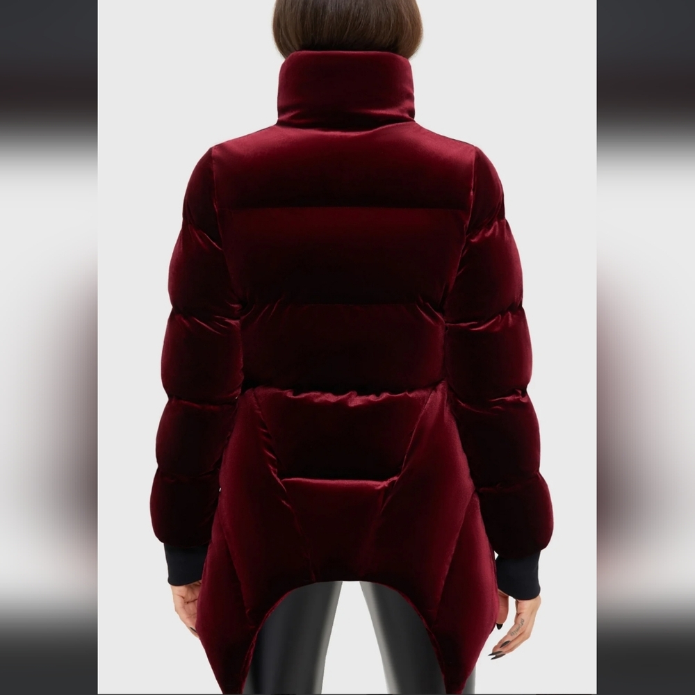 Killstar Dark Red Velvet Puffer Jacket - Picture 6 of 8